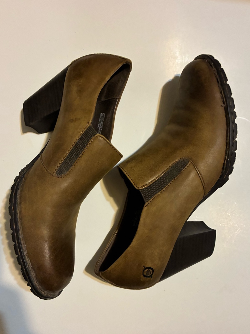 Born Brown Leather Slip-On Block Heel Women's Shoes